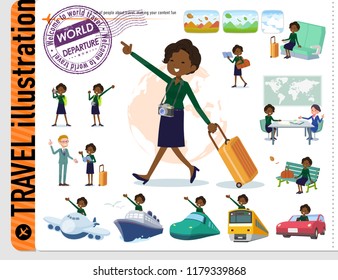 A set of women on travel.There are also vehicles such as boats and airplanes.It's vector art so it's easy to edit.