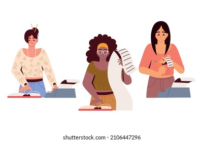 set women with paperwork multitask working