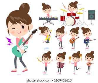A set of women playing rock 'n' roll and pop music.
There are also various instruments such as ukulele and tambourine.
It's vector art so it's easy to edit.
