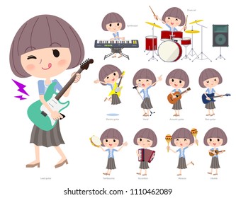 A set of women playing rock 'n' roll and pop music.
There are also various instruments such as ukulele and tambourine.
It's vector art so it's easy to edit.