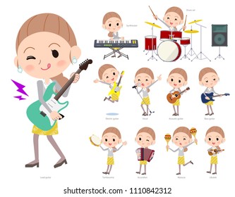 A set of women playing rock 'n' roll and pop music.
There are also various instruments such as ukulele and tambourine.
It's vector art so it's easy to edit.