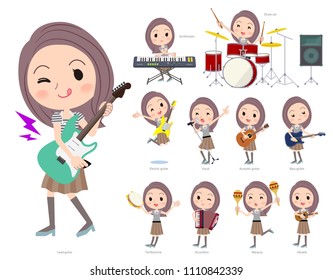 A set of women playing rock 'n' roll and pop music.
There are also various instruments such as ukulele and tambourine.
It's vector art so it's easy to edit.