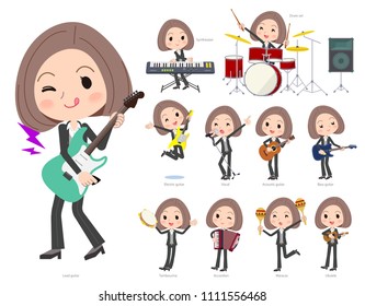 A set of women playing rock 'n' roll and pop music.
There are also various instruments such as ukulele and tambourine.
It's vector art so it's easy to edit.