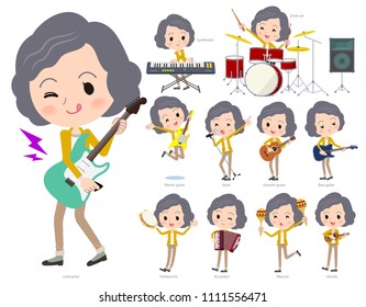 A set of women playing rock 'n' roll and pop music.
There are also various instruments such as ukulele and tambourine.
It's vector art so it's easy to edit.