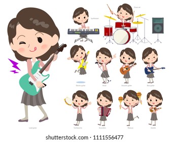 A set of women playing rock 'n' roll and pop music.
There are also various instruments such as ukulele and tambourine.
It's vector art so it's easy to edit.
