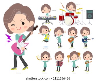 A set of women playing rock 'n' roll and pop music.
There are also various instruments such as ukulele and tambourine.
It's vector art so it's easy to edit.