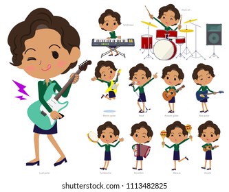 A set of women playing rock 'n' roll and pop music.
There are also various instruments such as ukulele and tambourine.
It's vector art so it's easy to edit.