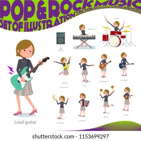 A set of women playing rock 'n' roll and pop music.There are also various instruments such as ukulele and tambourine.It's vector art so it's easy to edit.