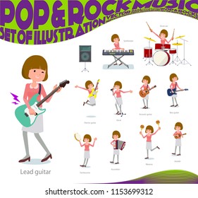 A set of women playing rock 'n' roll and pop music.There are also various instruments such as ukulele and tambourine.It's vector art so it's easy to edit.