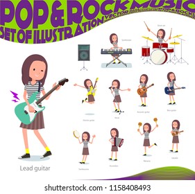 A set of women playing rock 'n' roll and pop music.There are also various instruments such as ukulele and tambourine.It's vector art so it's easy to edit.