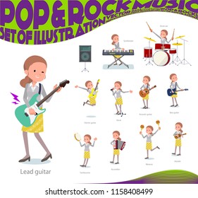 A set of women playing rock 'n' roll and pop music.There are also various instruments such as ukulele and tambourine.It's vector art so it's easy to edit.