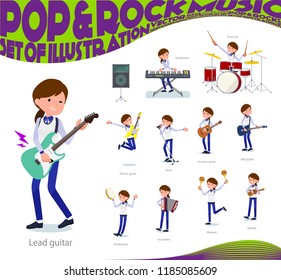 A set of women playing rock 'n' roll and pop music.There are also various instruments such as ukulele and tambourine.It's vector art so it's easy to edit.