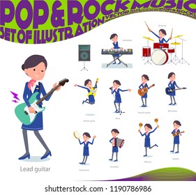 A set of women playing rock 'n' roll and pop music.There are also various instruments such as ukulele and tambourine.It's vector art so it's easy to edit.