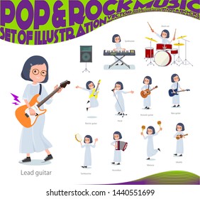 A set of women playing rock 'n' roll and pop music.There are also various instruments such as ukulele and tambourine.It's vector art so it's easy to edit.
