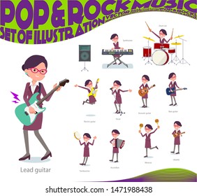 A set of women playing rock 'n' roll and pop music.There are also various instruments such as ukulele and tambourine.It's vector art so it's easy to edit.
