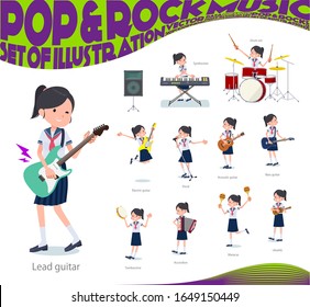 A set of women playing rock 'n' roll and pop music.There are also various instruments such as ukulele and tambourine.It's vector art so it's easy to edit.
