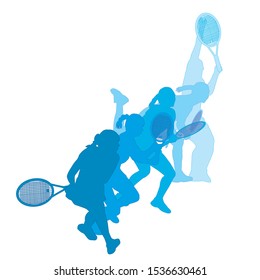 Set of women playing tennis illustration