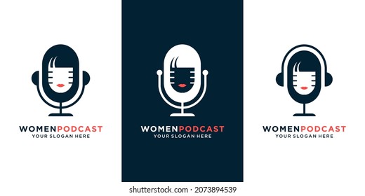 Set of women podcast logo design concept Premium Vector