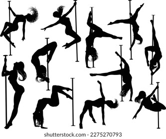 Un grupo de mujeres bailando de polos haciendo ejercicio para el fitness en la silueta