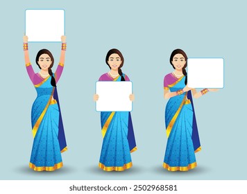 Conjunto de poses de mujeres con diseño de personaje de Vector sari