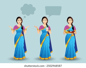 Set of women poses with saree vector character design
