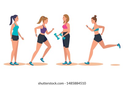 set of women practice sport activity
