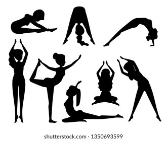 set women practice yoga exercise posture