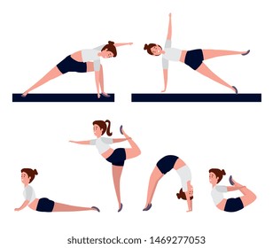 set of women practice yoga meditation posture