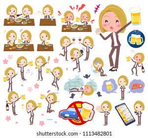 A set of women related to alcohol.
There is a lively appearance and action that expresses failure about alcohol.
It's vector art so it's easy to edit.