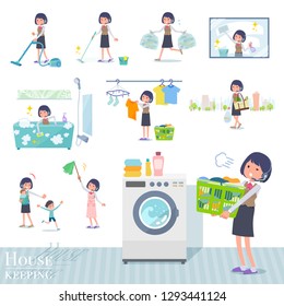 A set of women related to housekeeping such as cleaning and laundry.There are various actions such as child rearing.It's vector art so it's easy to edit.
