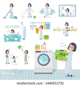 A set of women related to housekeeping such as cleaning and laundry.There are various actions such as child rearing.It's vector art so it's easy to edit.
