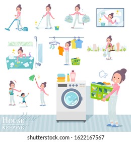 A set of women related to housekeeping such as cleaning and laundry.There are various actions such as child rearing.It's vector art so it's easy to edit.
