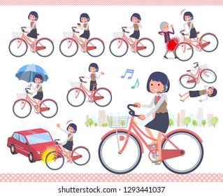 A set of women riding a city cycle.There are actions on manners and troubles.It's vector art so it's easy to edit.