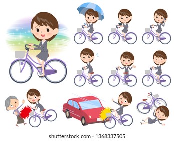 A set of women riding a city cycle.There are actions on manners and troubles.It's vector art so it's easy to edit.
