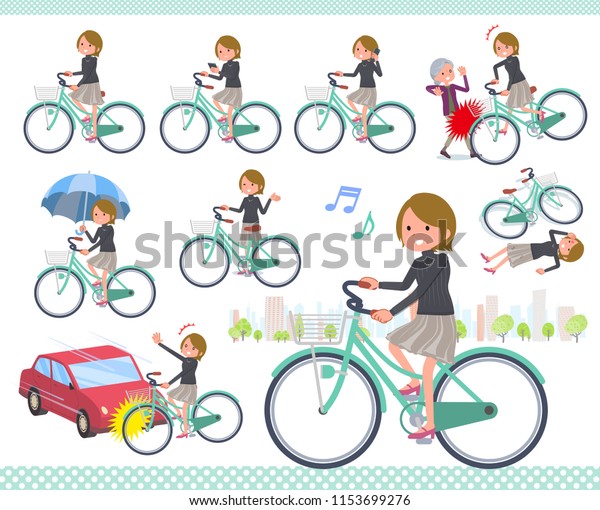 A set of\
women riding a city cycle.There are actions on manners and\
troubles.It\'s vector art so it\'s easy to\
edit.