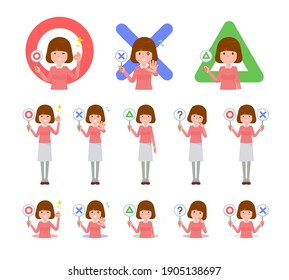 A set of women with a round plate.It's vector art so easy to edit.