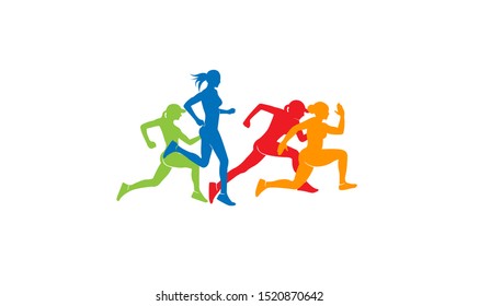 set women run silhouette illustration icon vector