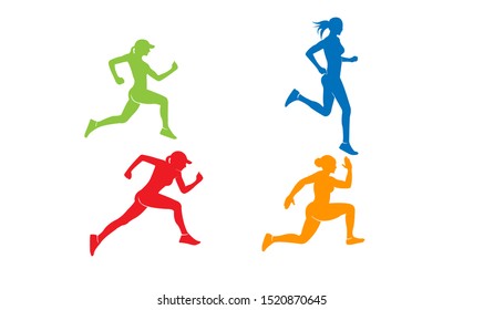 set women run silhouette illustration icon vector