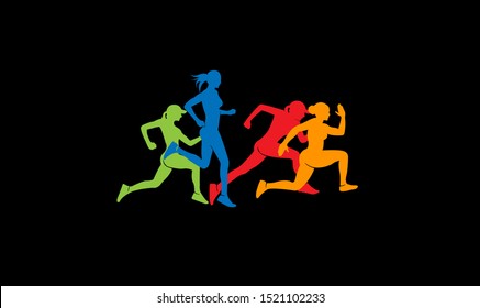 set women run silhouette illustration icon vector