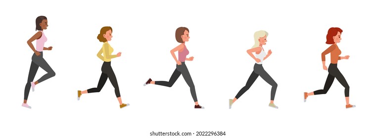 Set of women running character vector design.