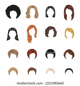 Set Of Women S Heads With Various Trendy Hairstyles. Long And Short Haircuts. Vector Illustration Isolated On A White Background.