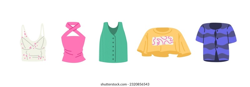 Set of women s tops isolated on a white background.