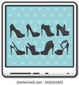 Set of women shoes flat vector icon.