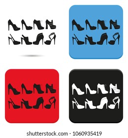 Set of women shoes flat vector icon.