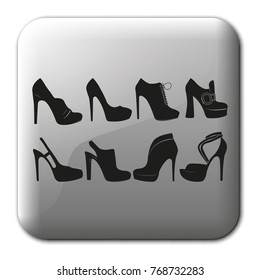 Set of women shoes flat vector icon.