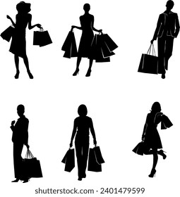 conjunto de mujeres que compran silueta vectorial
