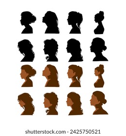 Set of women silhouette side view, face and neck only vector illustration. Female Internatinal Women's Day. isolated on white background.