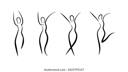 Conjunto de siluetas femeninas en un vector de concepto de bienestar