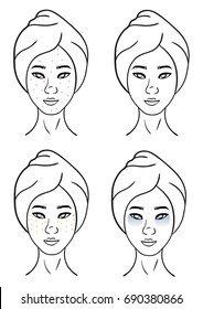 Set of women with skin problems: acne, redness, blackeyes, 
freckles spa vector