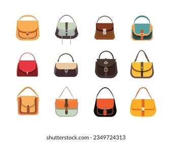 Set of women sling bag, female bags collection, flat vector illustration